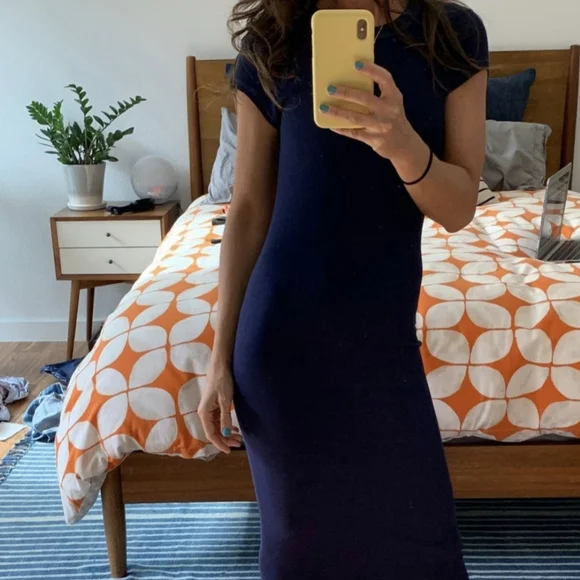 Enza Costa INTERMIX Ribbed Navy Bodycon T-shirt Dress S/M - Picture 8 of 10